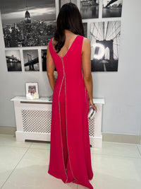 Cerise Pink Jumpsuit With Silver Diamonte Trim