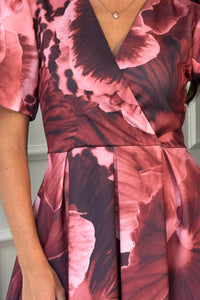 “Dora” Dress In Wine Print