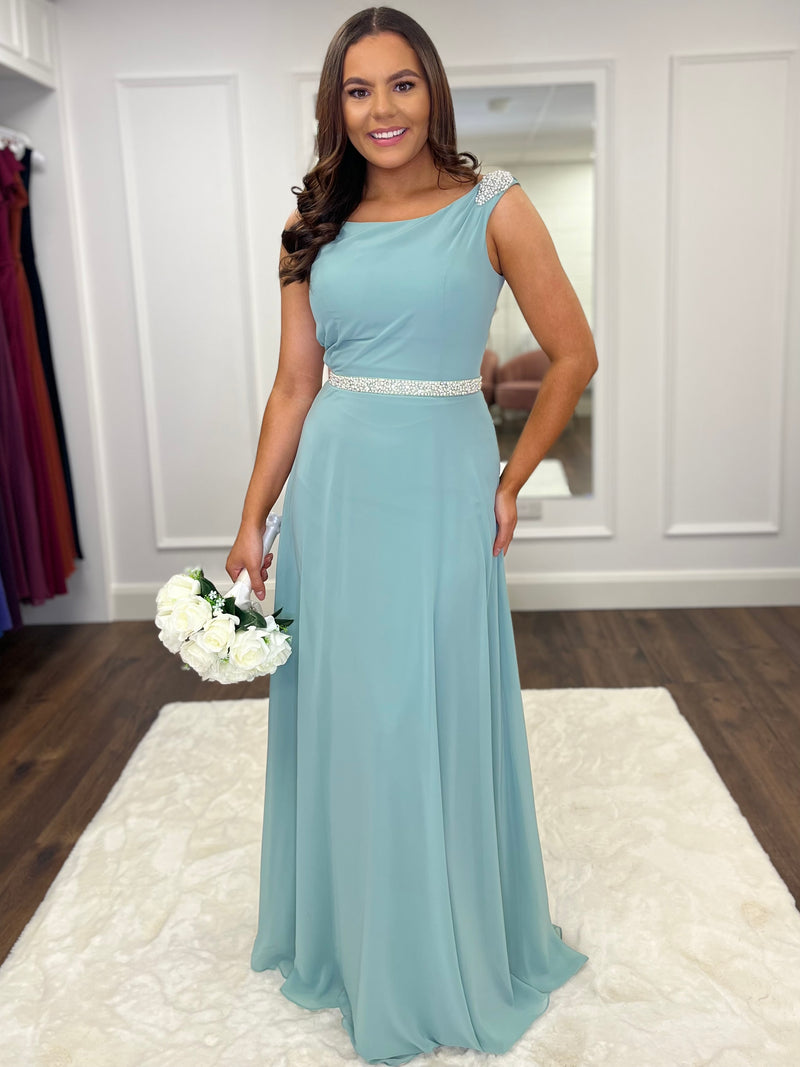 “Rumi” Bridesmaid Dress In Silver Fern