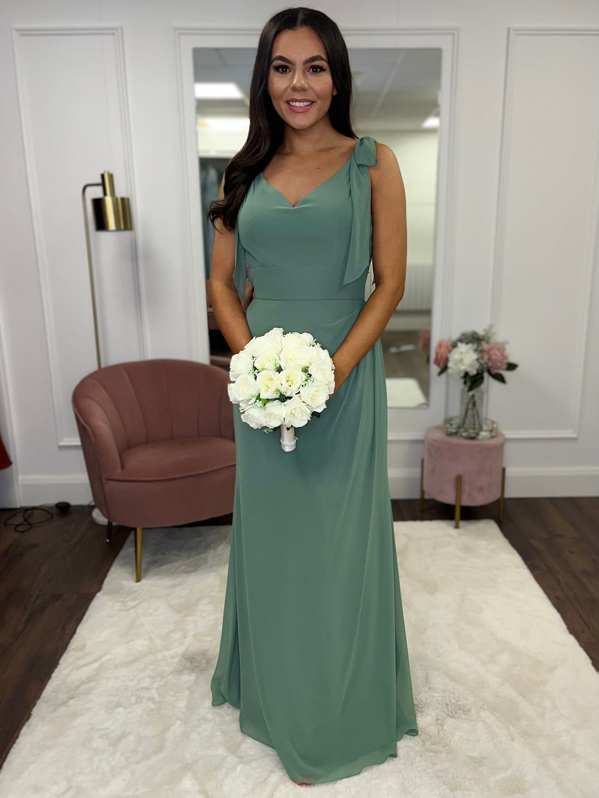 “Jolie” Bridesmaid Dress In Silver Fern