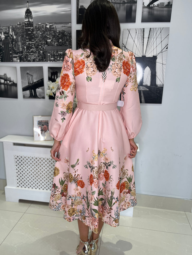 “Lottie” Dress In Blush With Floral Print