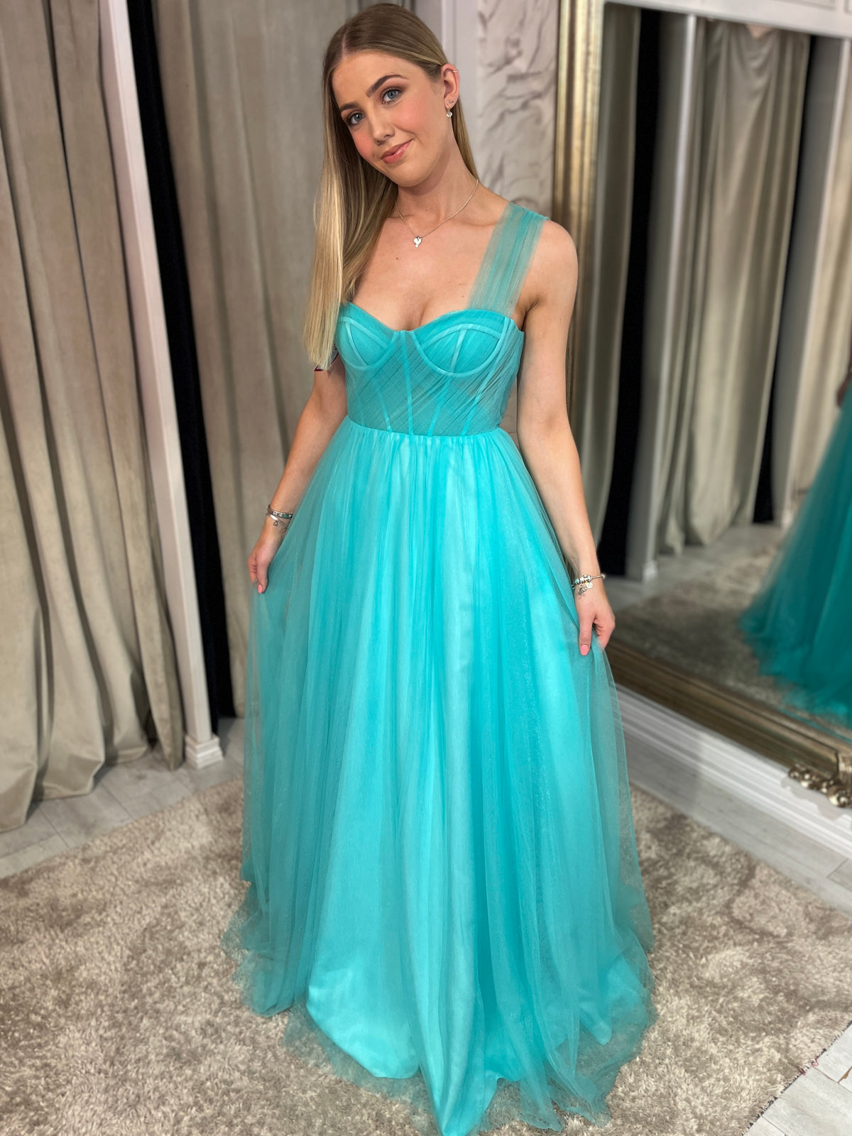 Aqua A-Line Tulle Ballgown