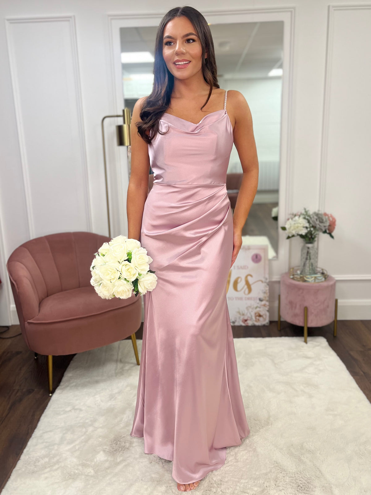 “Bridgette” Bridesmaid Dress In Suede Rose