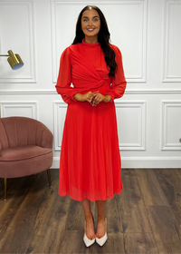 “Sophie” Pleated Dress In Coral