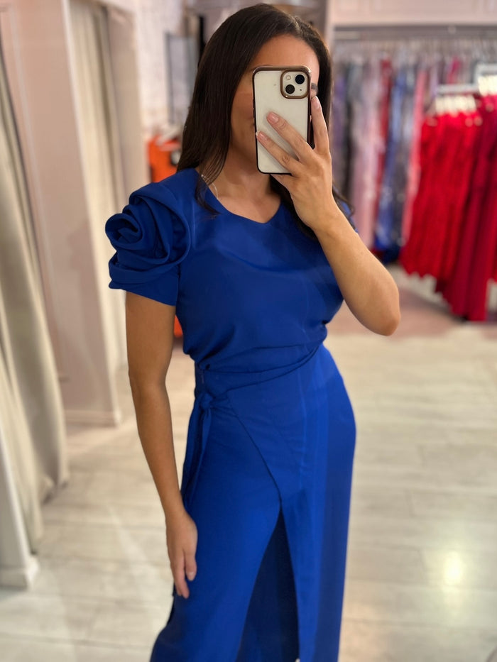 Royal Blue Two Piece With Rosette Detail
