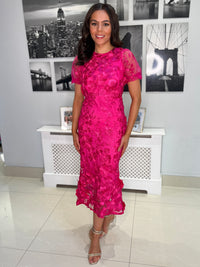 “Polly” Dress In Plain Fuschia With 3D Floral