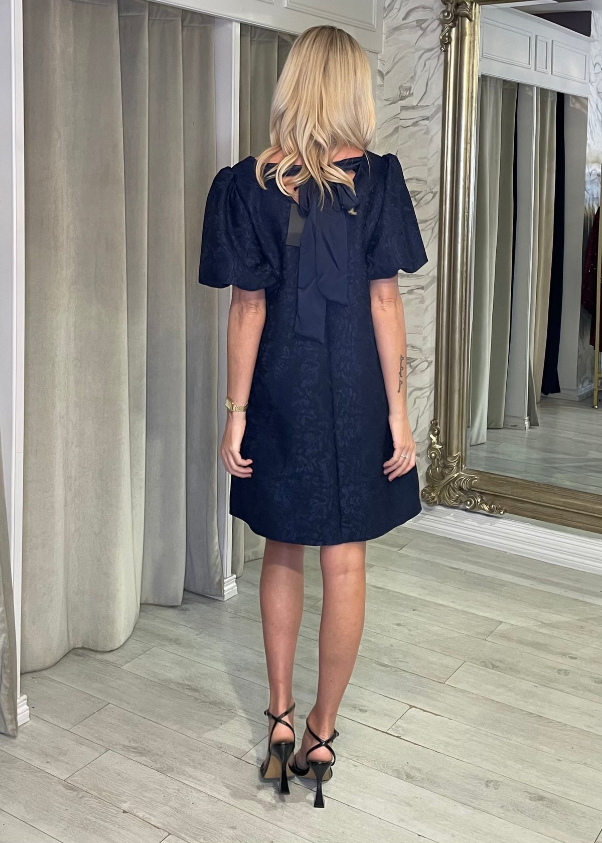 “Darla” Dress In Navy Jacquard