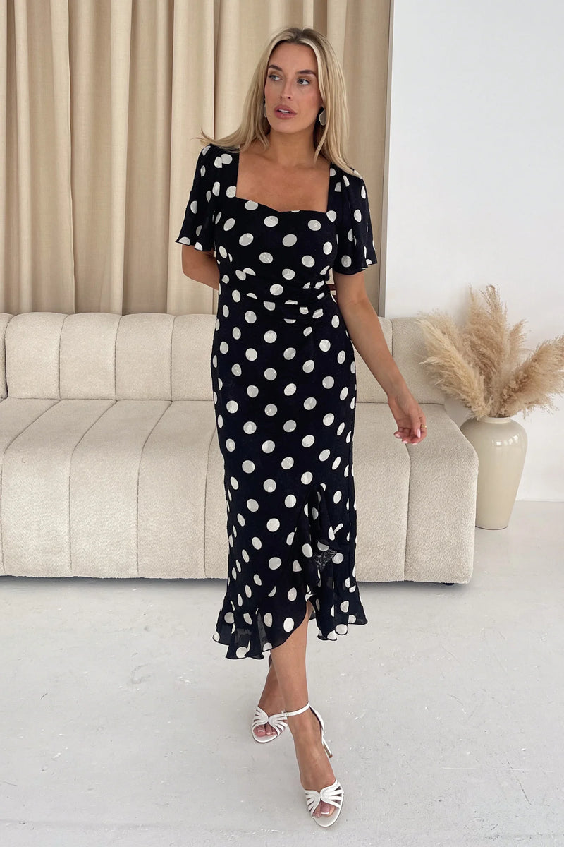 “Heidi” Dress In Black Polka Dot