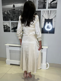 Cream Self Pattern A-Line Dress