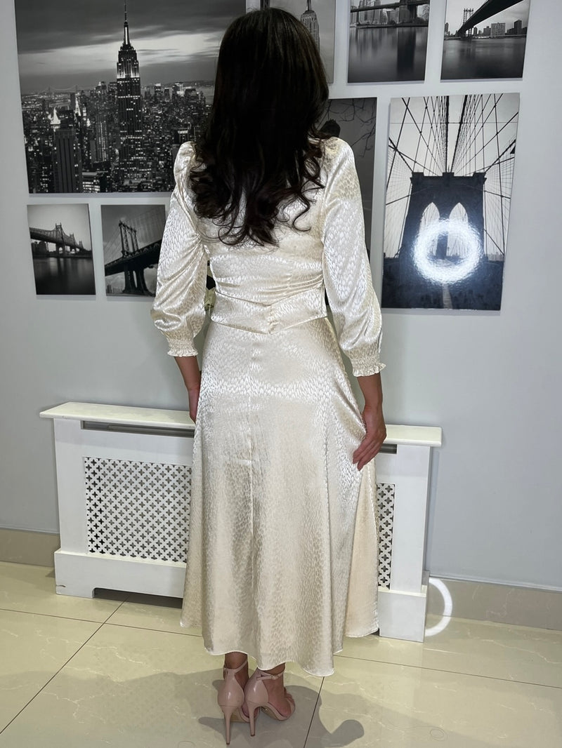 Cream Self Pattern A-Line Dress