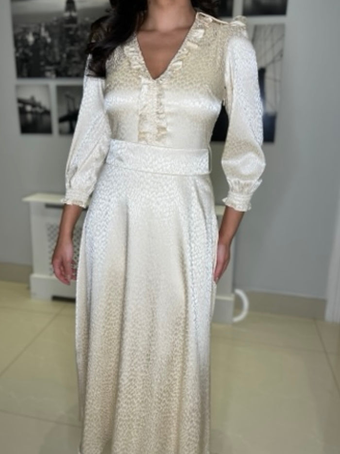 Cream Self Pattern A-Line Dress