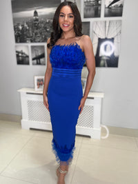 Royal Blue Strapless Feather Dress