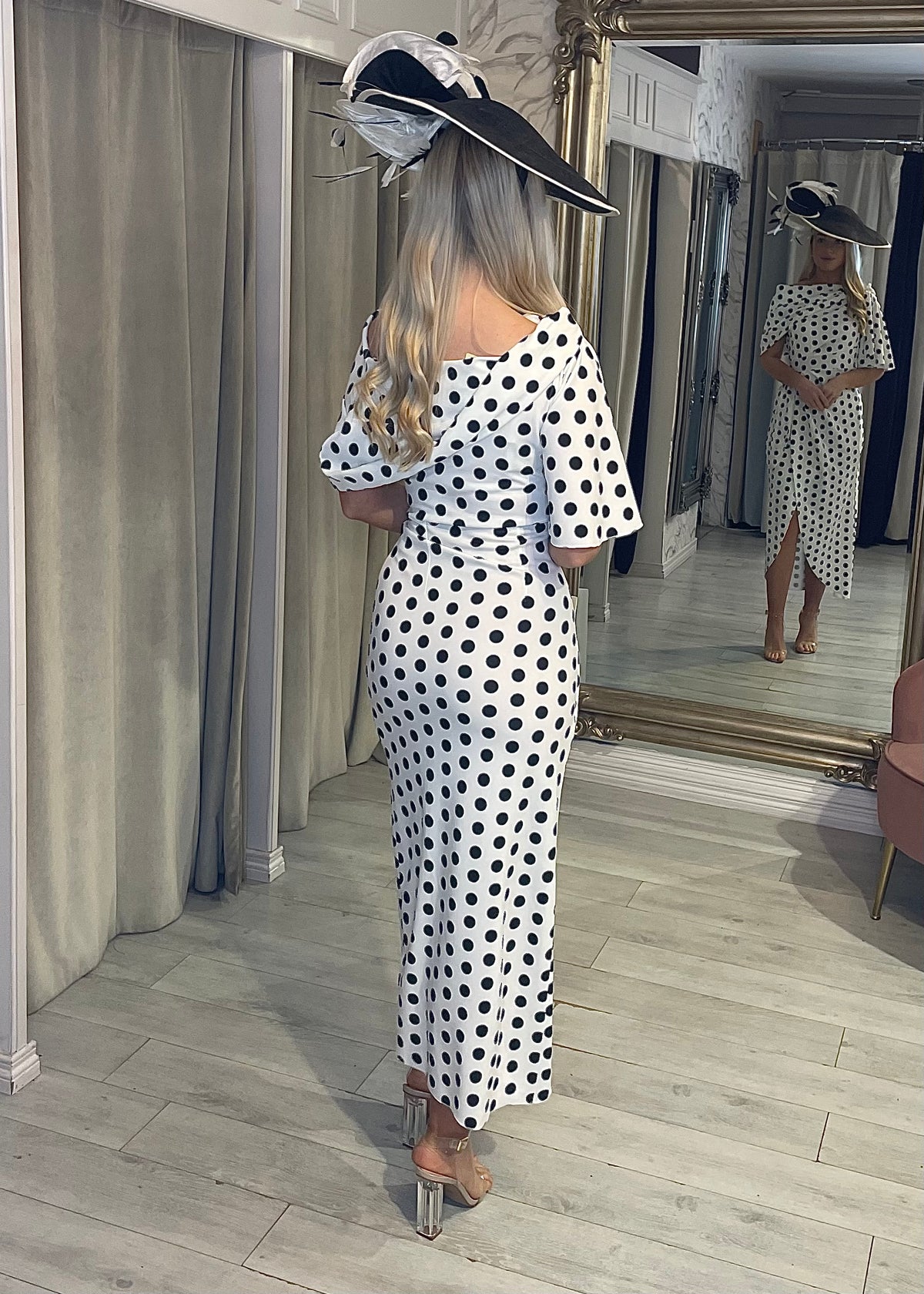 "Fidelma" Dress In Black & White Polka Dot