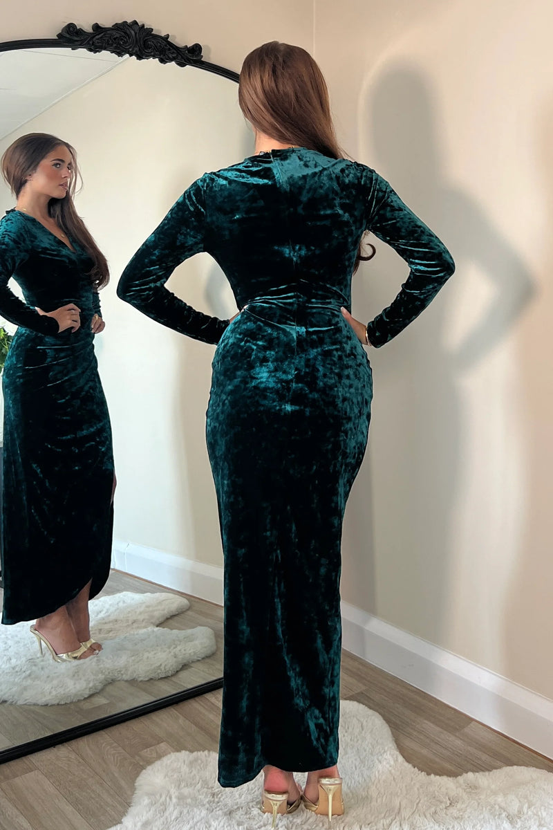 “Hailey” Dress In Green Velvet