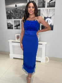 Royal Blue Strapless Feather Dress