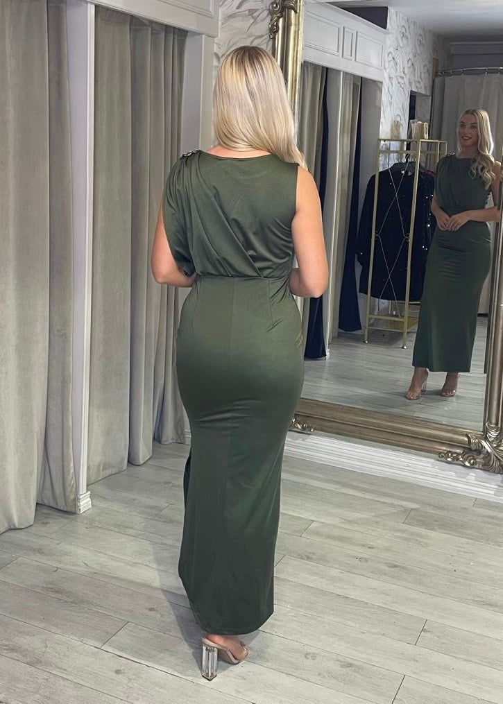 “Talia” Dress In Khaki Green
