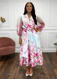 “Julianna” Dress In Pale Blue And Pink