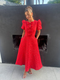 “Priya” Dress In Red Jacquard