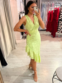 Lime Green Self Pattern Dress
