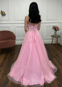 Baby Pink Strapless Ballgown With 3D Detail