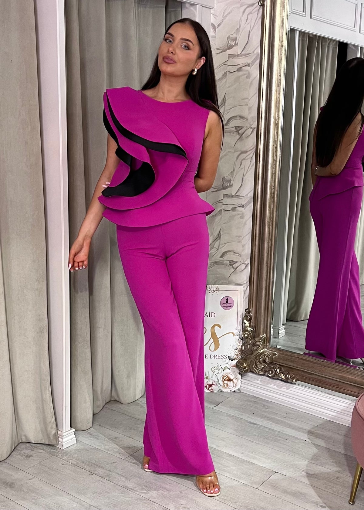 Fuchsia Pink Two Piece With Black Trim