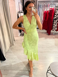 Lime Green Self Pattern Dress