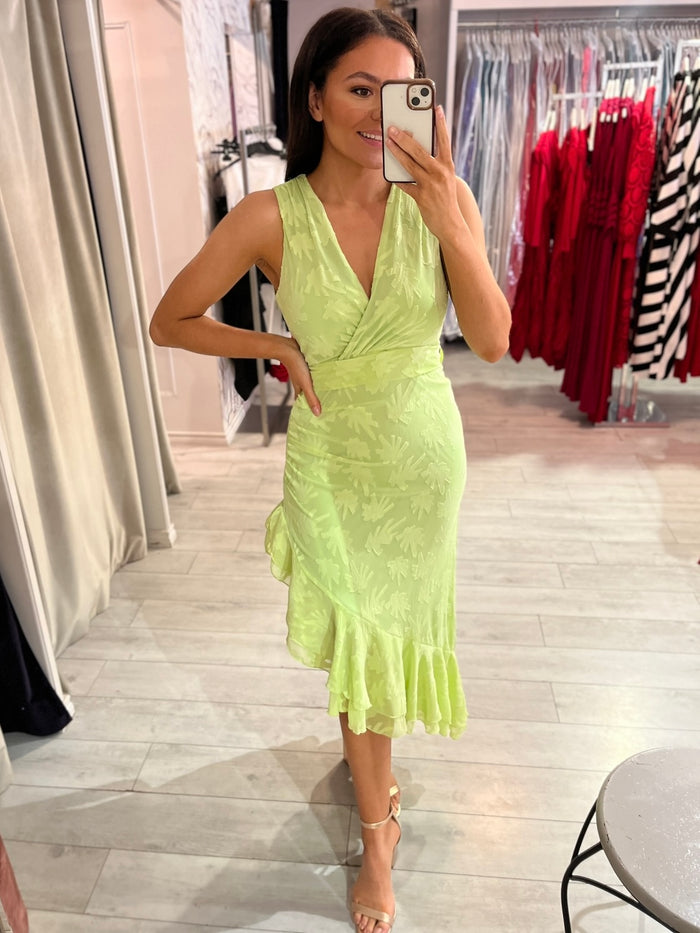 Lime Green Self Pattern Dress