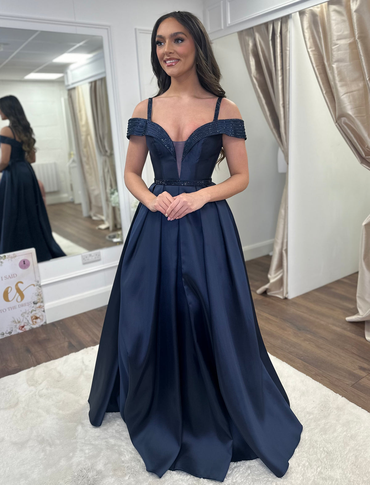 Navy Satin Effect Bardout Ballgown
