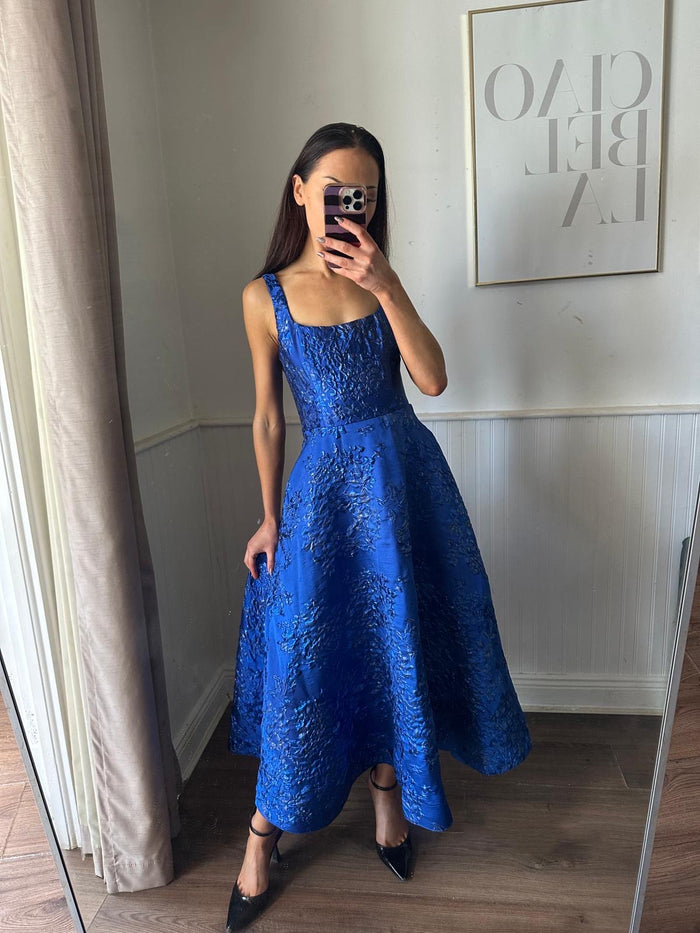 “Aria” Dress In Royal Blue Jaquard
