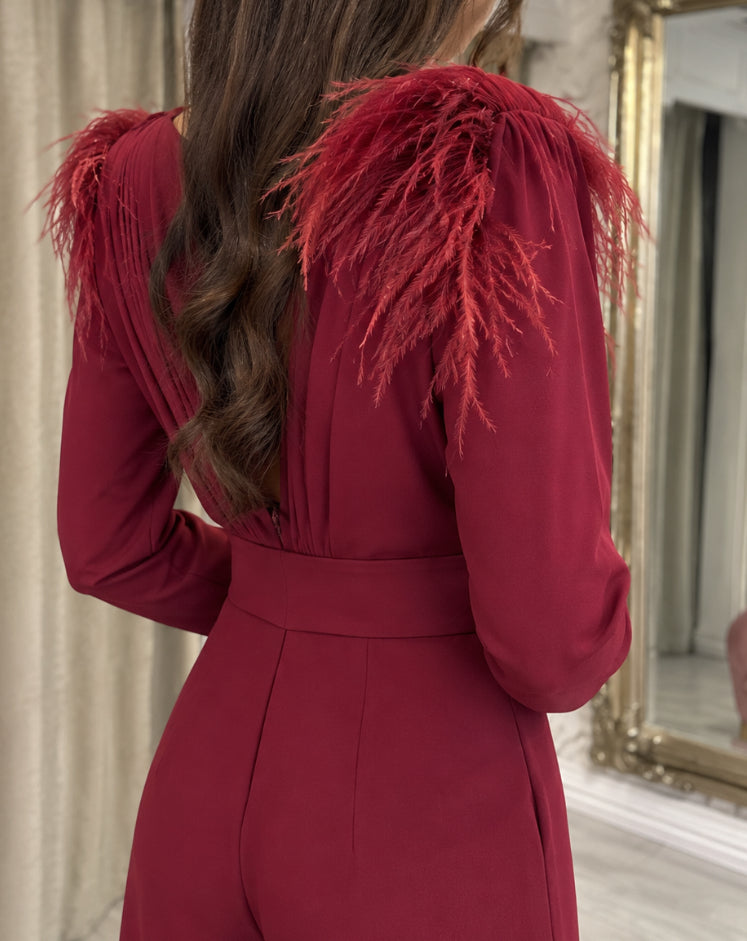 "Pamela" Jumpsuit in Burundy
