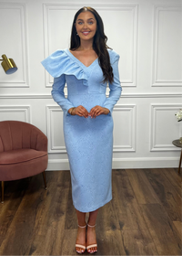 Powder Blue Fitted Dress With Full Length Sleeves