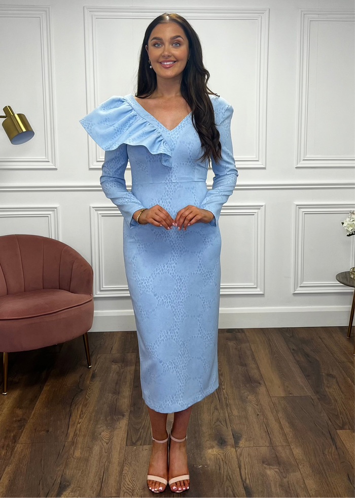 Powder Blue Fitted Dress With Full Length Sleeves