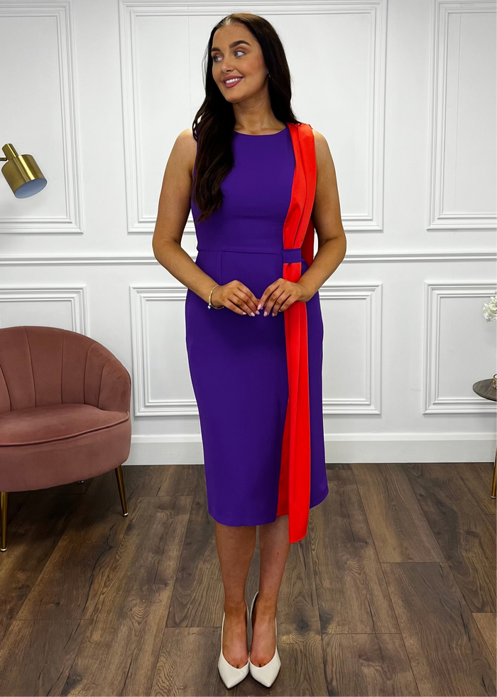Purple And Red Fitted Two Tone Dress