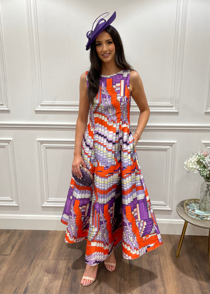 Purple & Orange Multi Print Dress
