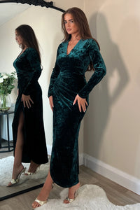 “Hailey” Dress In Green Velvet