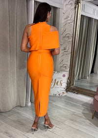 Orange Fitted Dress With High Neck