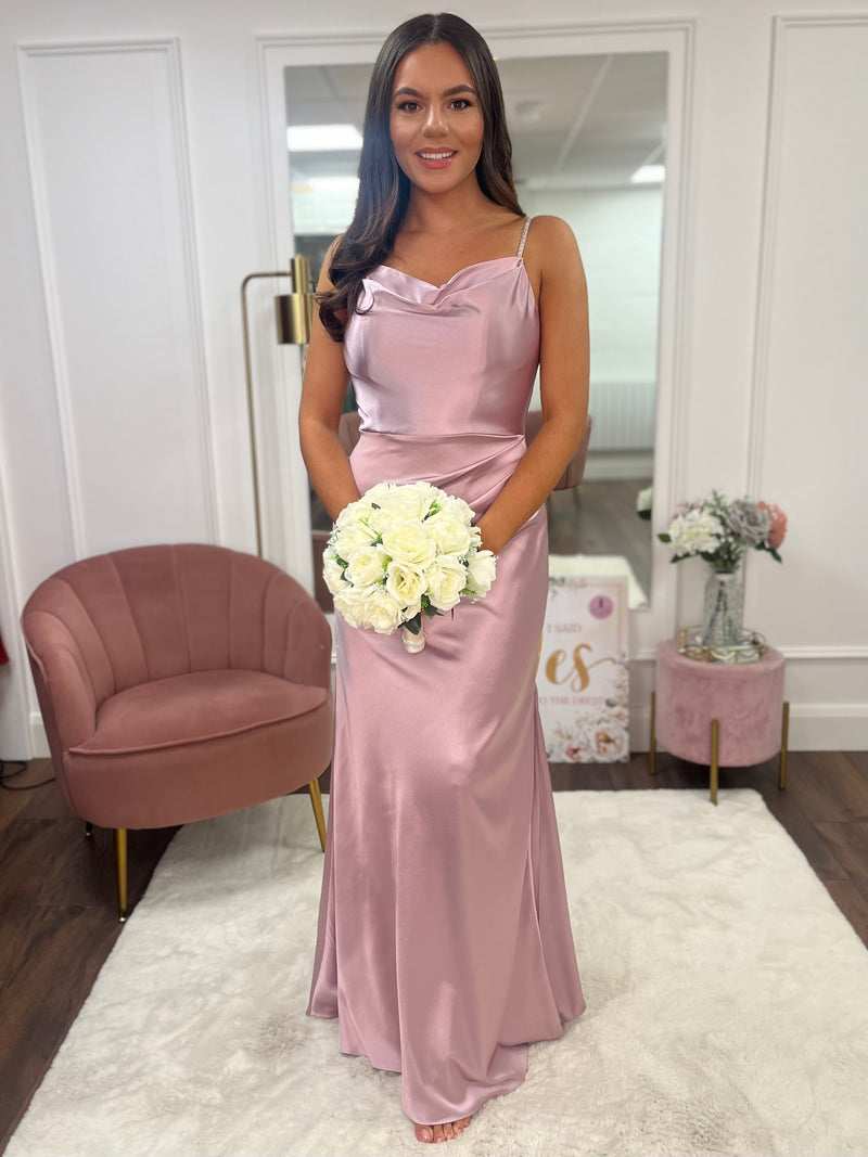 “Bridgette” Bridesmaid Dress In Suede Rose