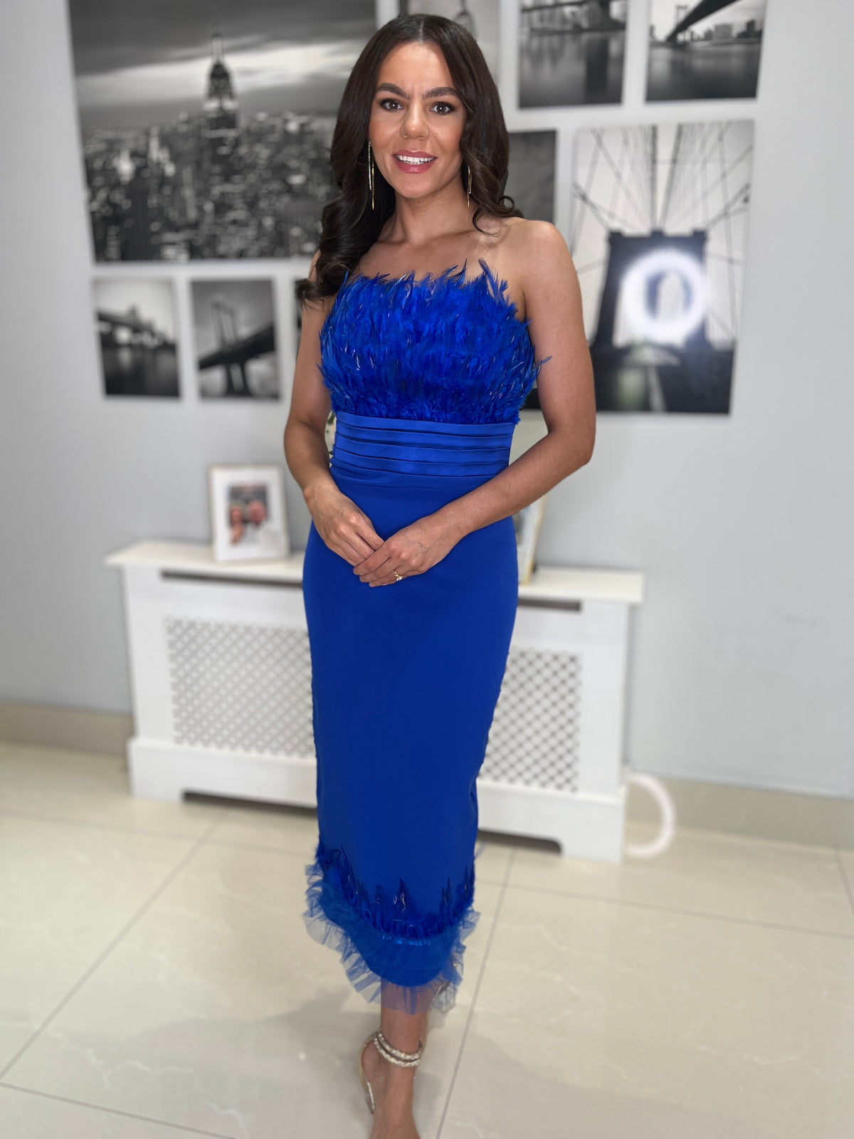 Royal Blue Strapless Feather Dress