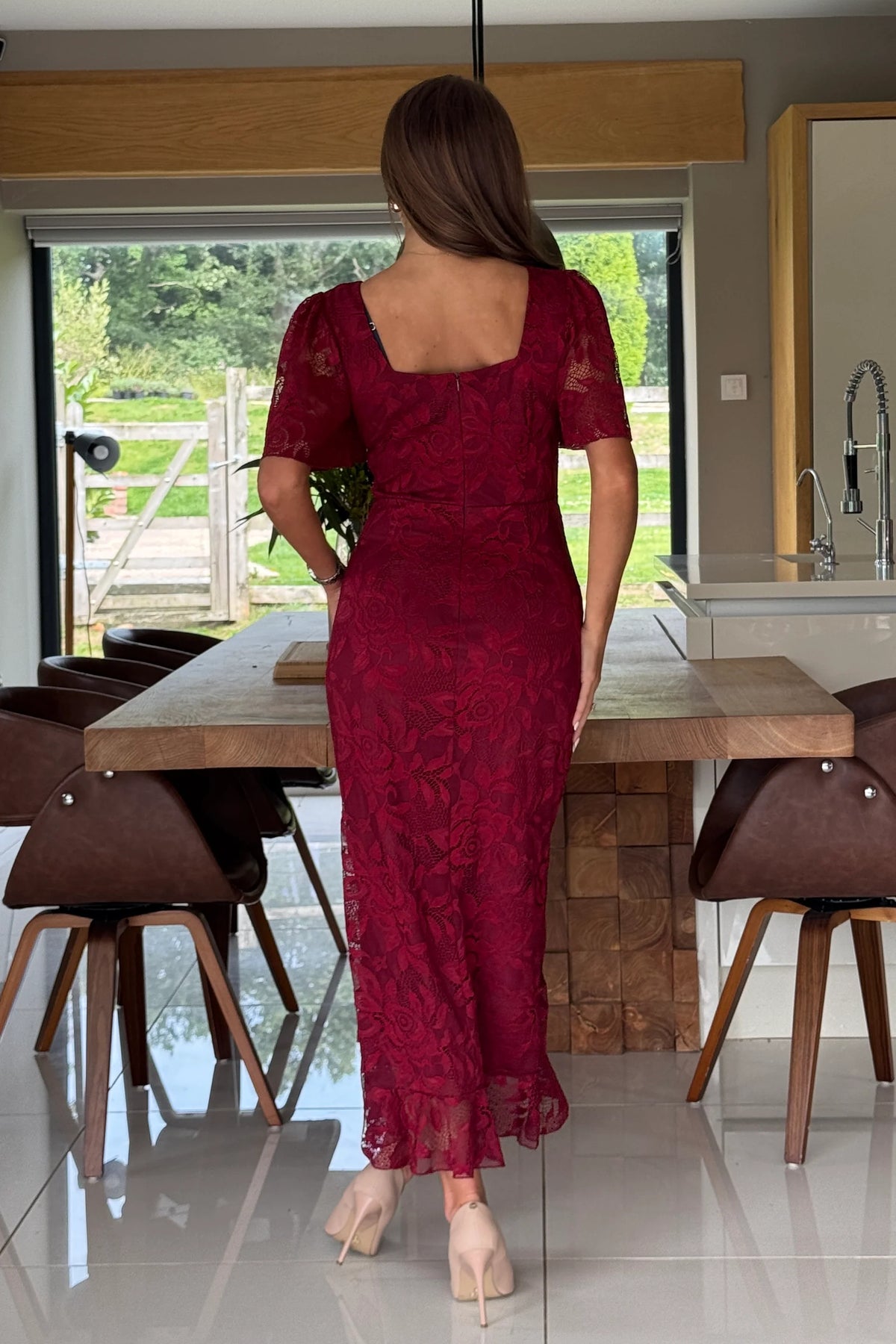 “Heidi” Dress In Berry Lace