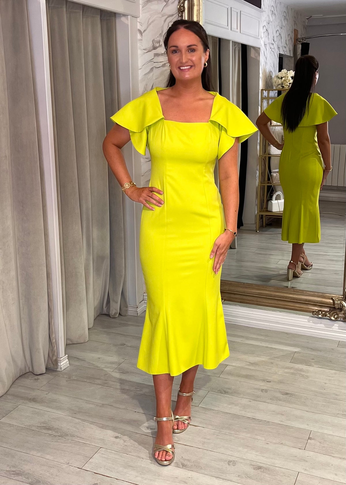 "Mona" Dress In Lime Green