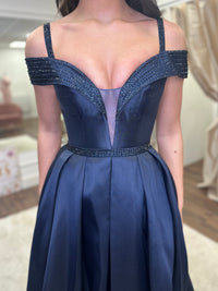 Navy Satin Effect Bardout Ballgown