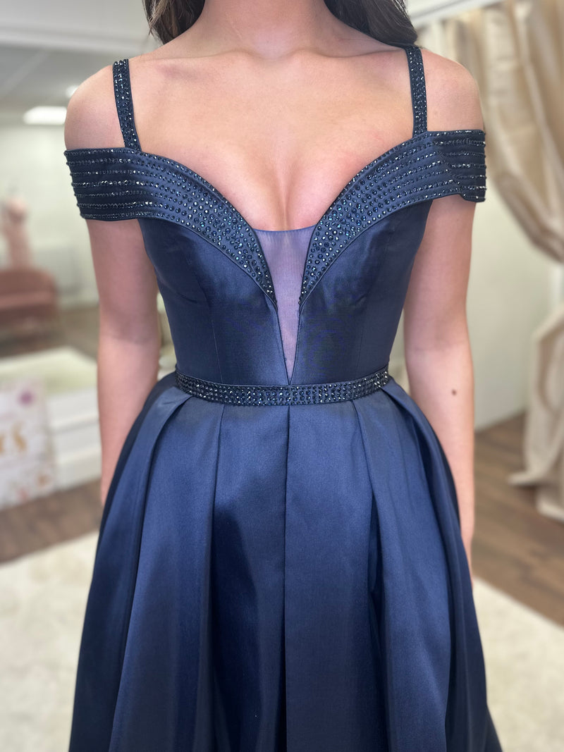 Navy Satin Effect Bardout Ballgown