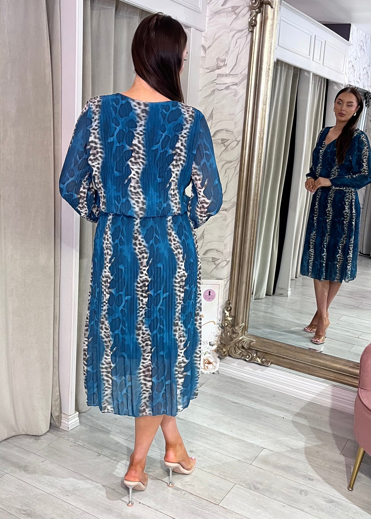 “Maggie” Dress In Teal Print
