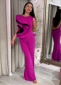 Fuchsia Pink Two Piece With Black Trim