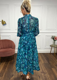 “Anya” Shirt Dress In Teal Print
