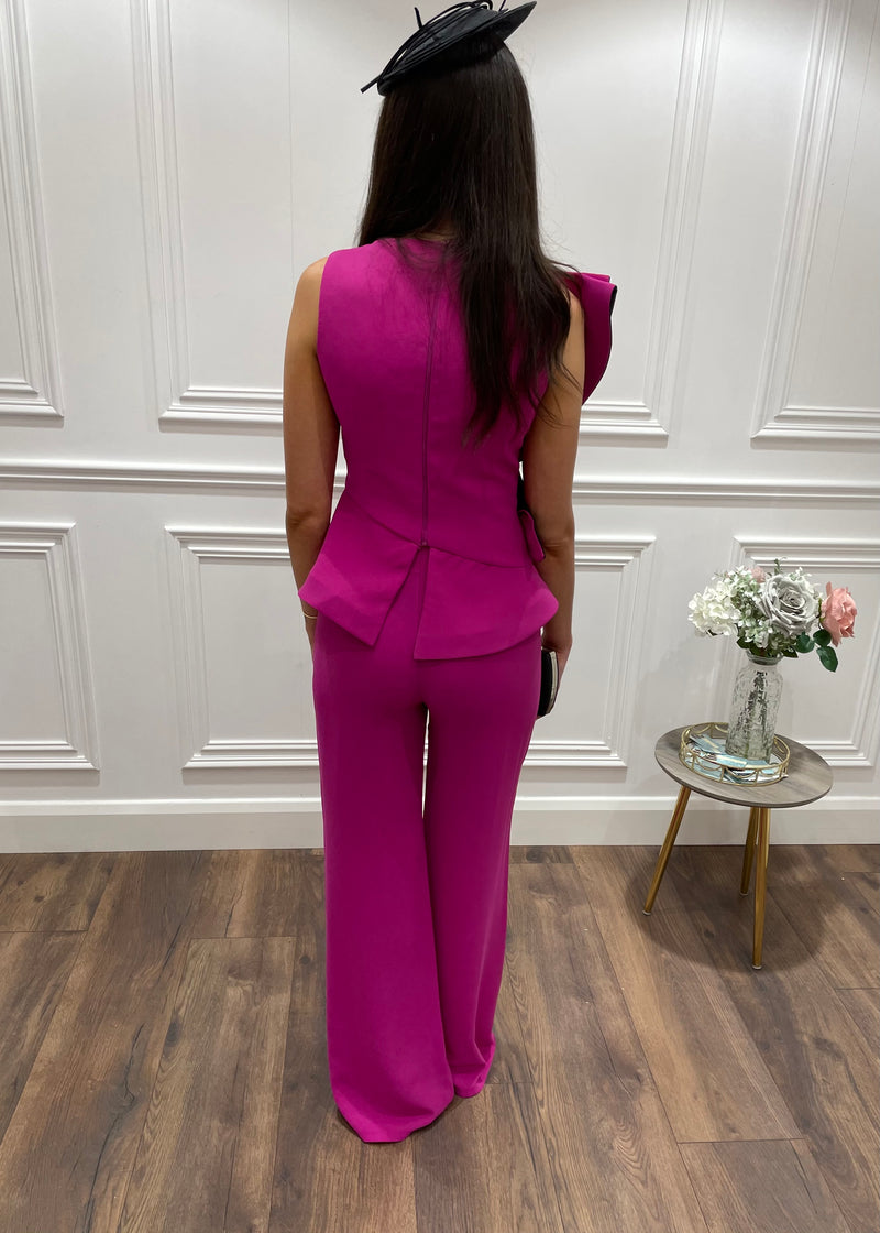 Fuschia Pink Two Piece With Black Trim