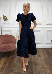 “Priya” Dress In Navy Jacquard