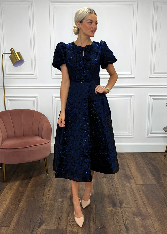 “Priya” Dress In Navy Jacquard