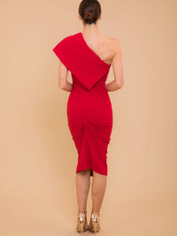 "Potassium" One Shoulder Dress In Red