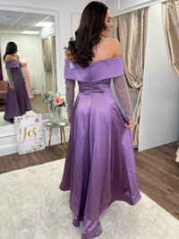 Purple Maxi Dress With Embellished Sleeves